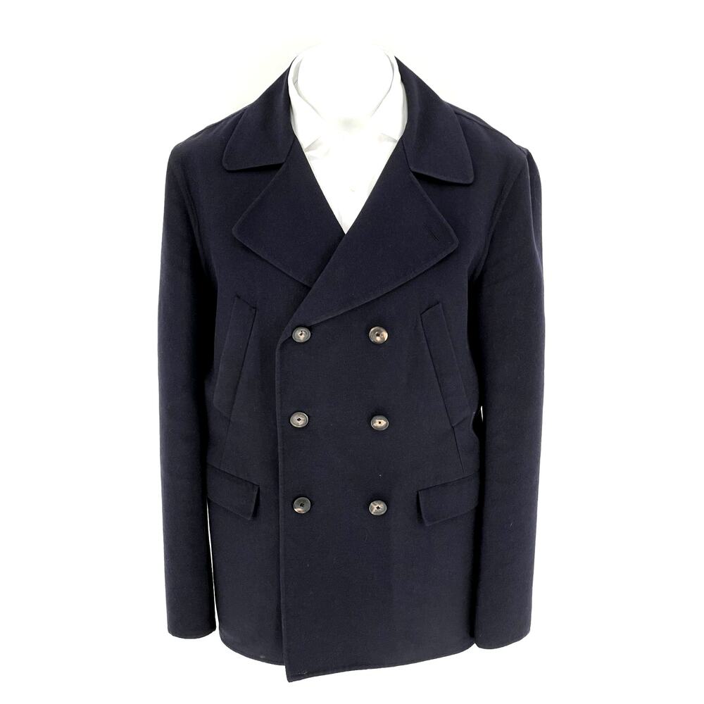 Salvatore Ferragamo Navy Virgin Wool Double-Breasted Peacoat – IT 56 / US 46R